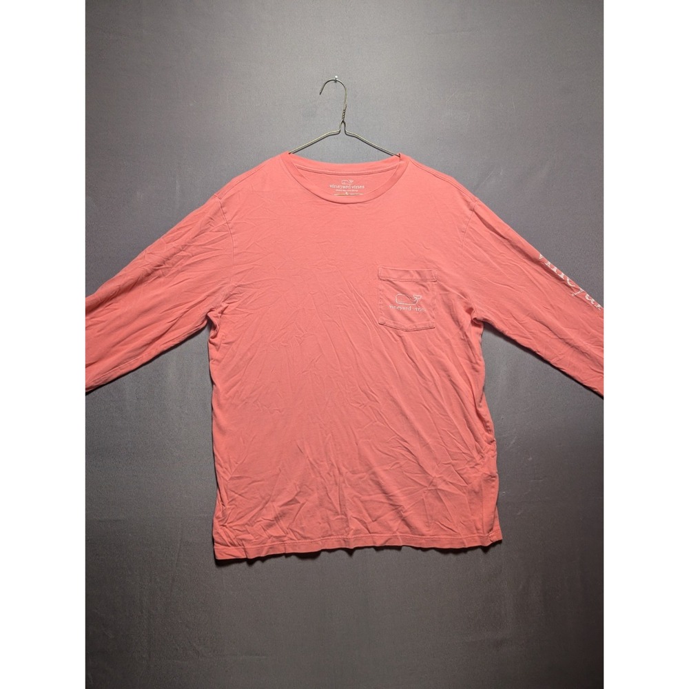 Vineyard Vines Mens Small Salmon Pink Whale Logo Pocket Long Sleeve T Shirt